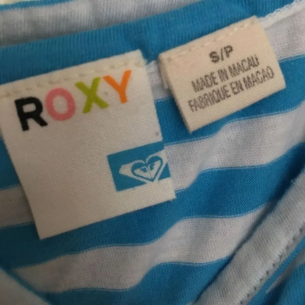 Roxy Light Blue White Striped Tank Top Red Logo Spaghetti Strap Small